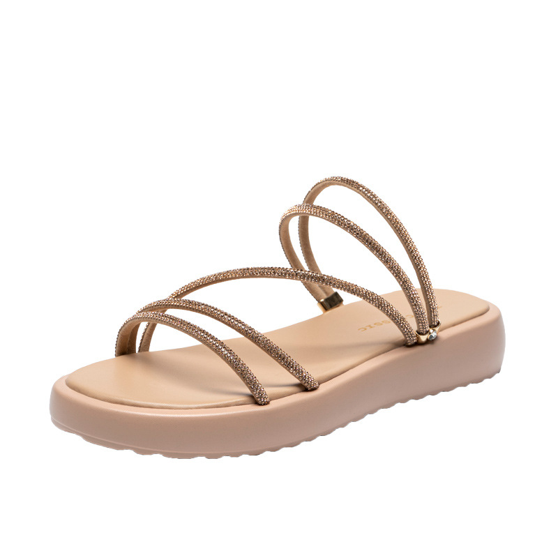 Sandal đính đá nữ đế thấp lấp lánh phong cách Tây, dễ phối đồ — BK110 màu bạc