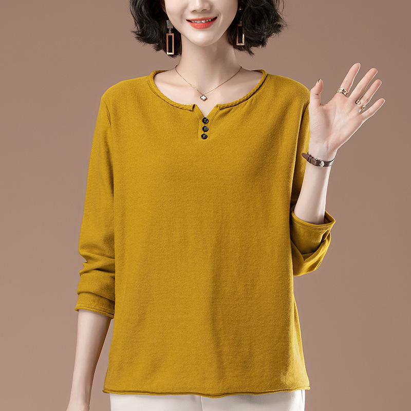 Autumn and Winter Sweater Women's Thin Extra Large Size Women's Wide All-match Fashion Cotton All-match Knitted Base Shirt 9952