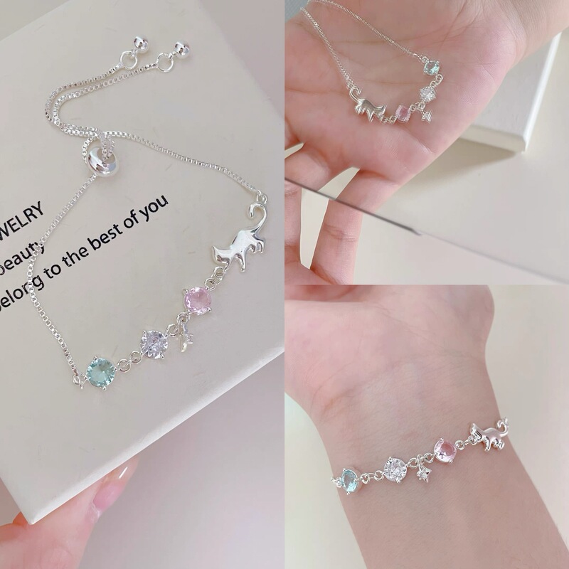 Women's Bracelet 2025 New Original Design Little Cat Star-Picking Zircon Bracelet Fashionable Temperament Easiest for Match Summer Bracelet