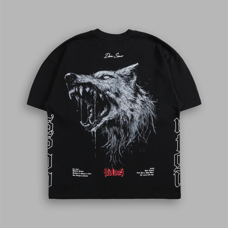 European and American Darcsport Wolf Head Fitness American T-Shirt Heavyweight Large Size Pure Cotton Round Neck Short Sleeve Printed Gym Top