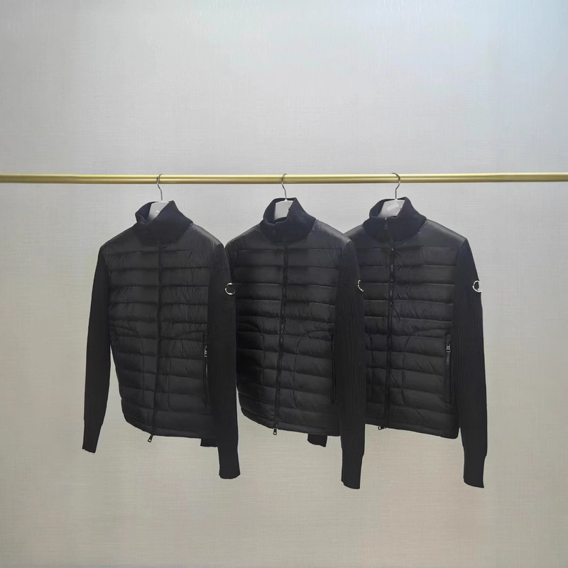 High-Quality European Autumn and Winter Classic Zipper High Stand Collar Jacket down Jacket Men's Commuter Knitted Splicing Jacket