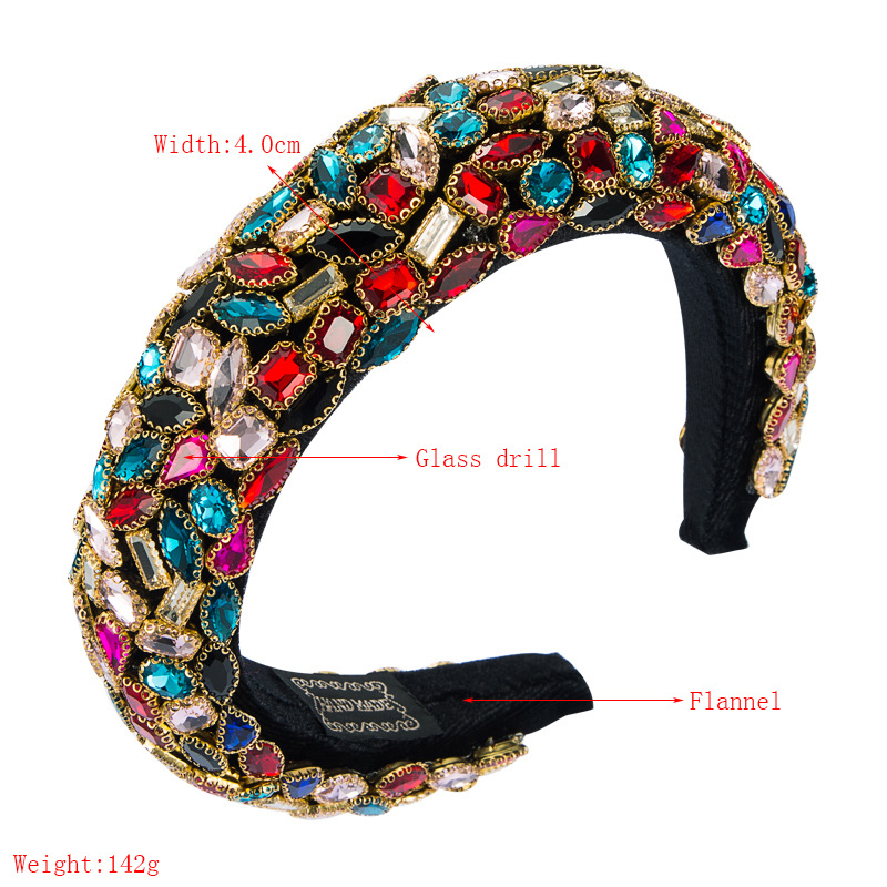 Baroque Colored Glass Diamond Gold Velvet Headband display picture 1