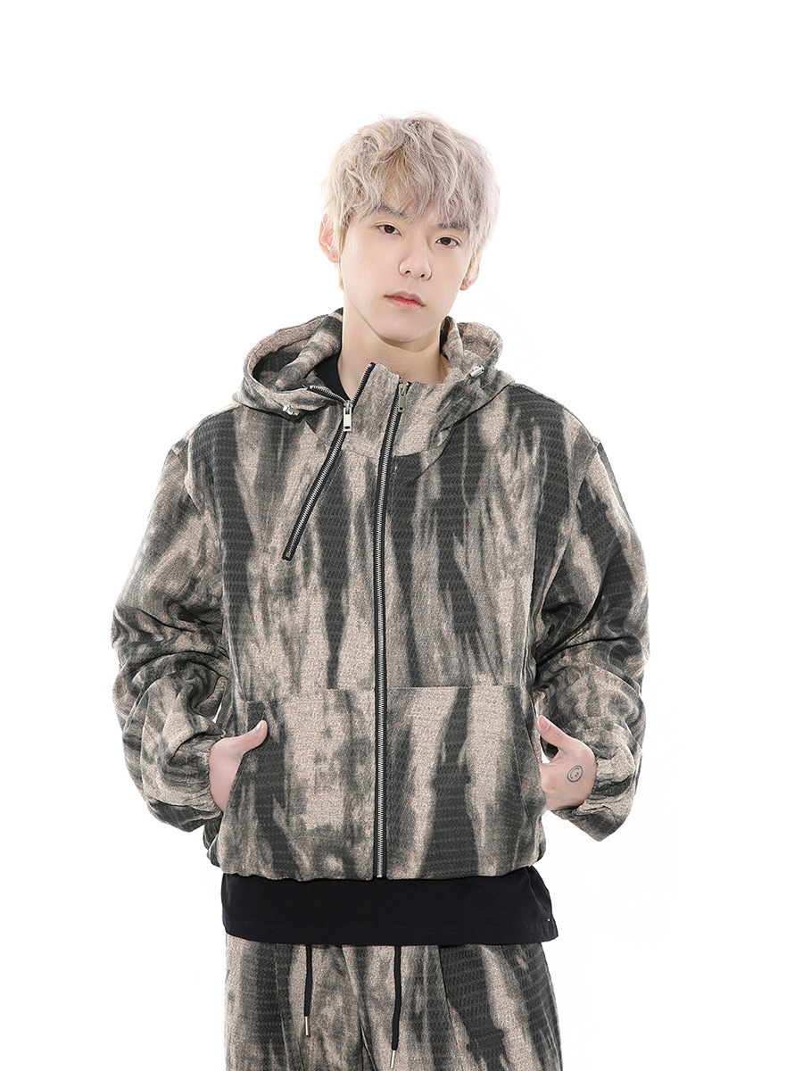 Mtlclothes ropa de Hombre | 2024 primavera nuevo graffiti personalizado retro apenado con capucha cremallera suéter traje