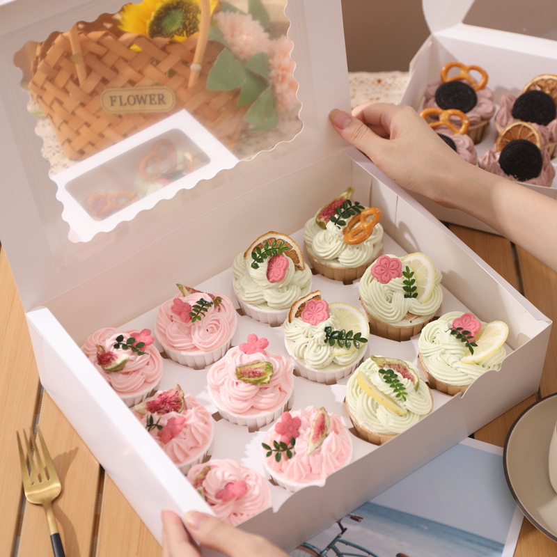纸杯蛋糕打包盒子2/4/6/8/9/12个装马芬杯子蛋糕甜品西点蛋挞包装