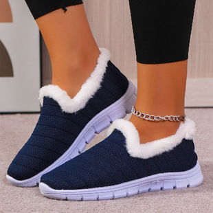 Cross-border plus size women's cotton shoes for autumn and winter 2024 new round head flat bottom fly woven Mao Mao mouth one-pedal foreign trade women's shoes