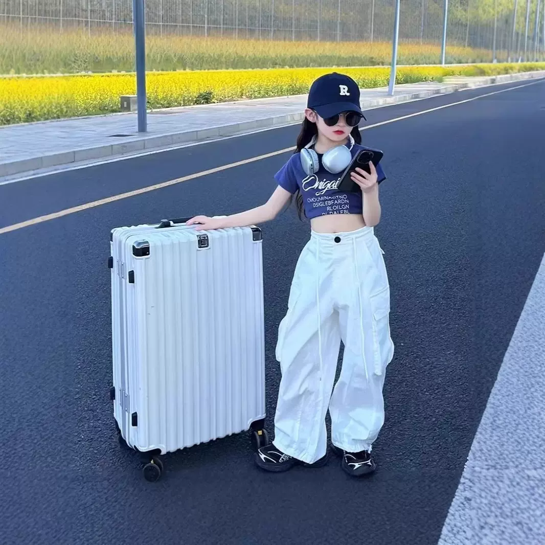 女童薄款潮酷穿搭夏装2025新款儿童夏季白色工装裤女大童裤子宽松