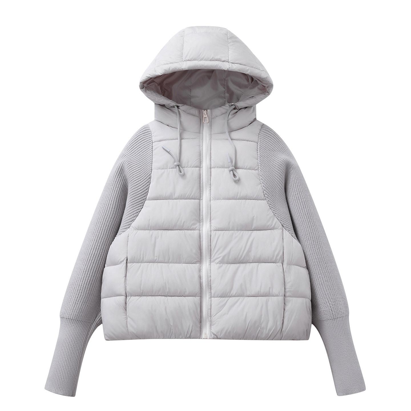 ニットウール袖付き新型ショート丈コットンコート レディース 秋冬 オーバーサイズ フード付き厚手ジャケット パンコート