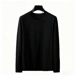 2025秋季男士新款长袖T恤打底衫纯色休闲宽松百搭圆领简约定 制