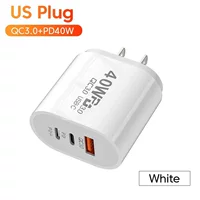 Зарядное устройство 40W PD+QC3.0, двойной PD USB-C, совместимо с Apple 20W, EU/US вилки, для путешествий
