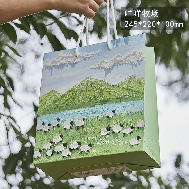 创意油画手提袋礼袋立体感礼品袋生日礼物袋学生送礼包装袋子纸袋