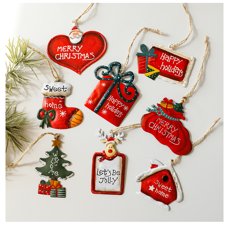 Christmas Tree Ornaments Set – Santa, Snowman, Stockings, Houses & More, Vintage Iron Hanging Decor For Holiday_voghion.com