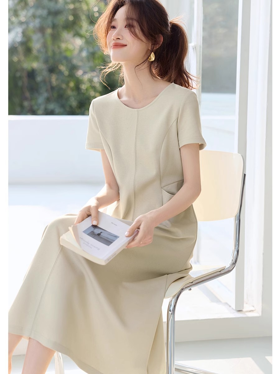 Váy nữ mùa hè thắt lưng xếp nếp ánh trăng trắng — màu mơ