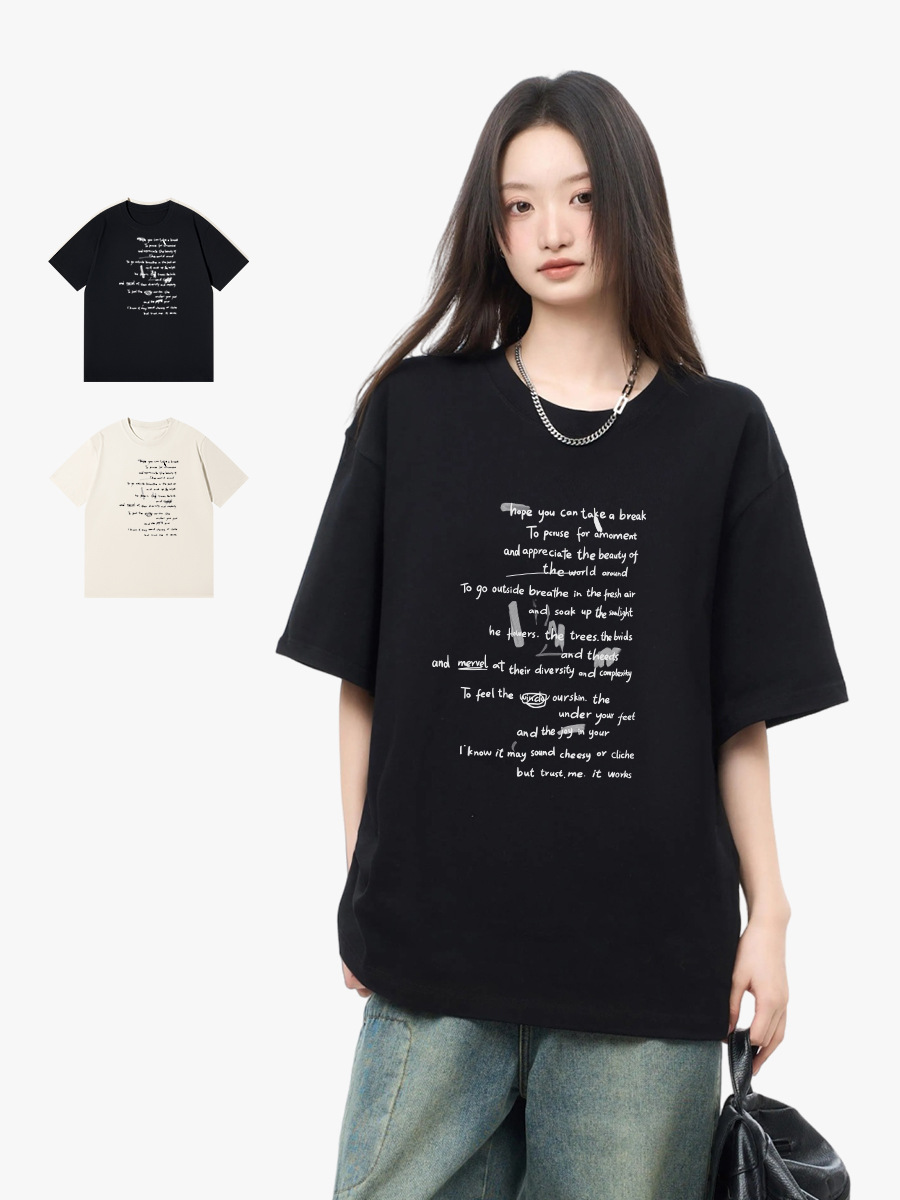 韓国の純綿のアルファベットのプリントの半袖のtシャツの女性の夏のゆったりしている百合の学生のins風の潮流の上着の底のシャツ