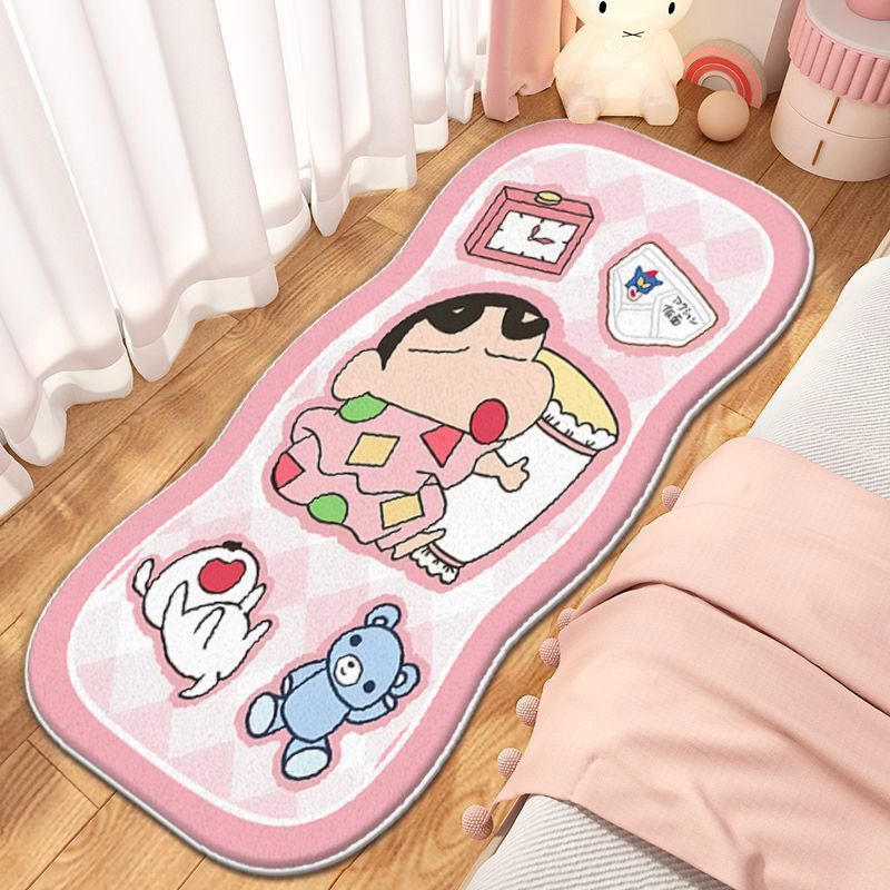 Cartoon Crayon Shin-chan faux cashmere floor mat for bedroom and living room, long decorative carpet, easy to maintain, wear-resistant door mat