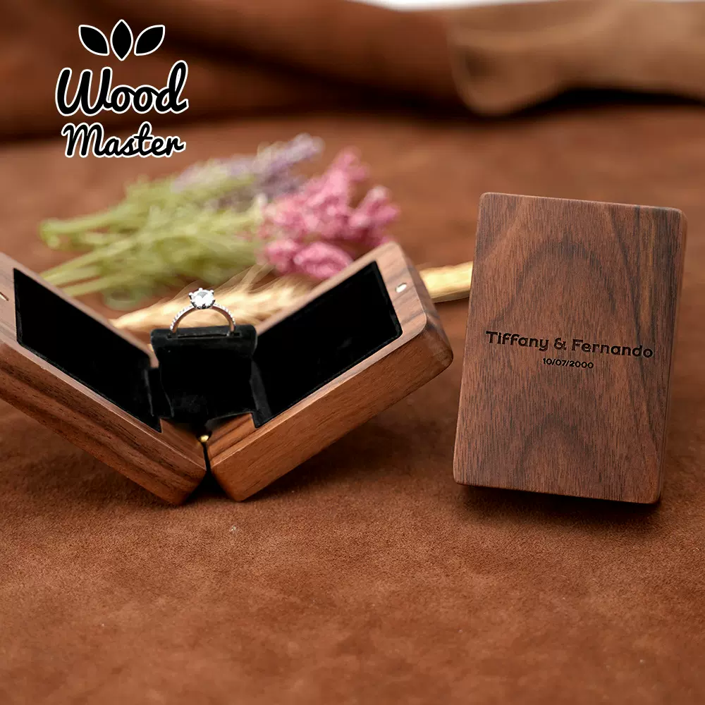 旋转黑胡桃戒指盒收纳展示架实木饰品珠宝批发首饰胡桃木婚礼礼品
