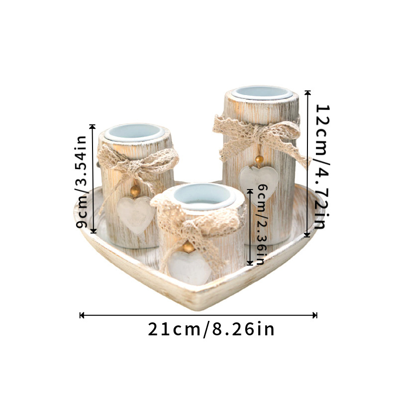 新款仿古木制爱心烛台套装茶蜡托蜡烛台室内家居工艺品摆件套装|undefined