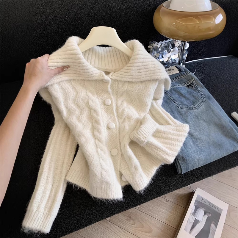 Turtleneck Sweater Jacket for Women 2025 Autumn and Winter New Style Loose Lazy Style Lapel Outerwear Thick Knitted Cardigan Trendy Turtleneck Sweater Jacket for Women 2025 Autumn and Winter New Style Loose Lazy Style Lapel Outerwear Thick Knitted Cardigan Trendy