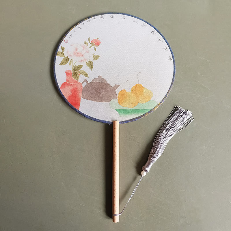 Ventilador redondo de estilo antiguo ventilador de doble cara de mango largo danza ventilador publicitario traje antiguo Hanfu cheongsam ventilador redondo de estilo chino ventilador de palacio al por mayor