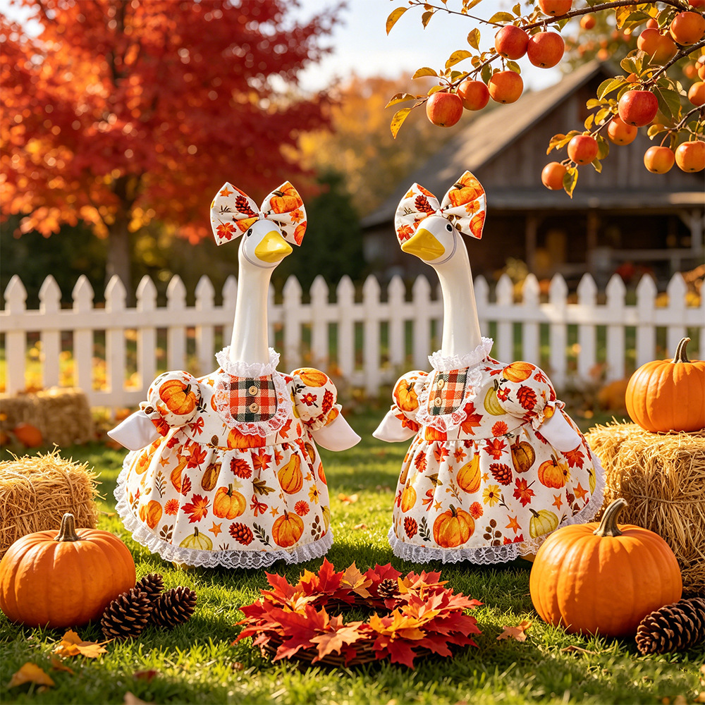 Cross-Border New Style Porch Goose Clothes Thanksgiving 23inch Autumn Harvest Pastoral Style Goose Headband Maple Leaf Clothes Manufacturer