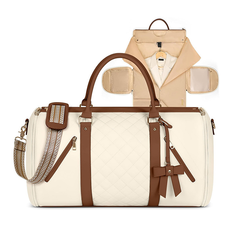 Nueva bolsa de ropa de viaje para mujer, ropa convertible de cuero, bolsa de lona con bolsa de zapatos, bolsa de ropa de mano
