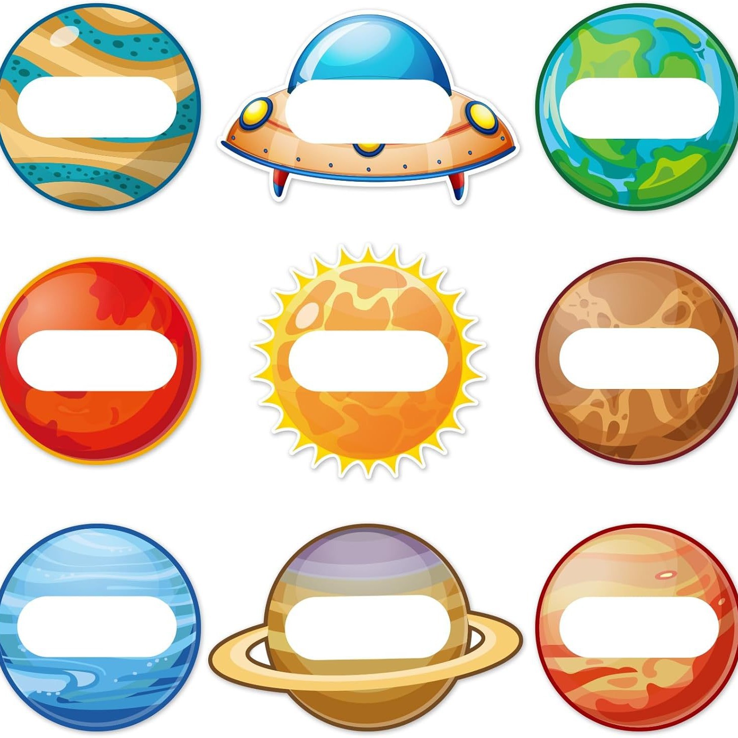 跨境热销太空名称名字标标签卡通星球铭牌贴纸自粘用于学校教室装