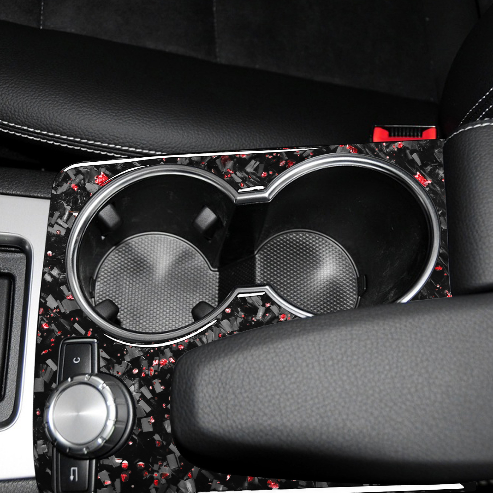 Suitable for Mercedes-Benz 07-14 C-Class E-Class W204 Forged Pattern Red Interior Modification Central Control Water Cup Frame Decorative Sticker