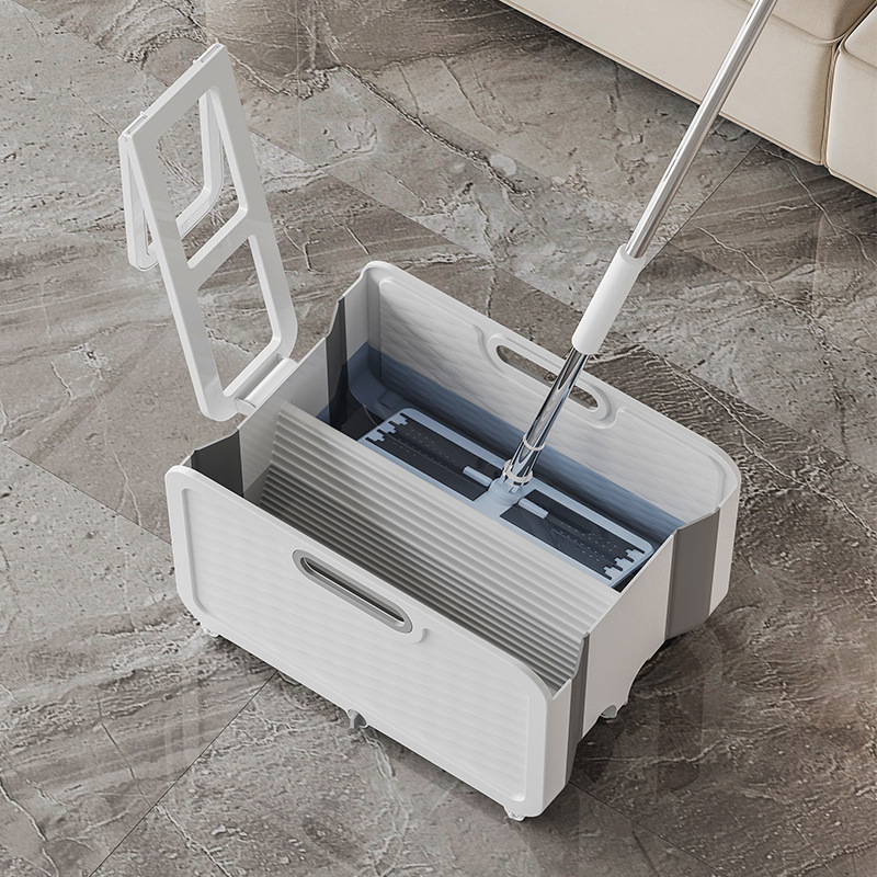 New Household Foldable Mop Bucket Rectangular Large Capacity Double Compartment Roller Push-Pull Water Storage Bucket Cleaning Bucket