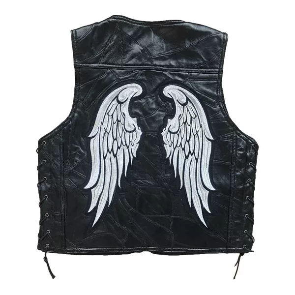 European and American Genuine Leather Motorcycle Vest Angel Wings Vest Genuine Leather Black Vest Vest Harley Motorcycle Riding
