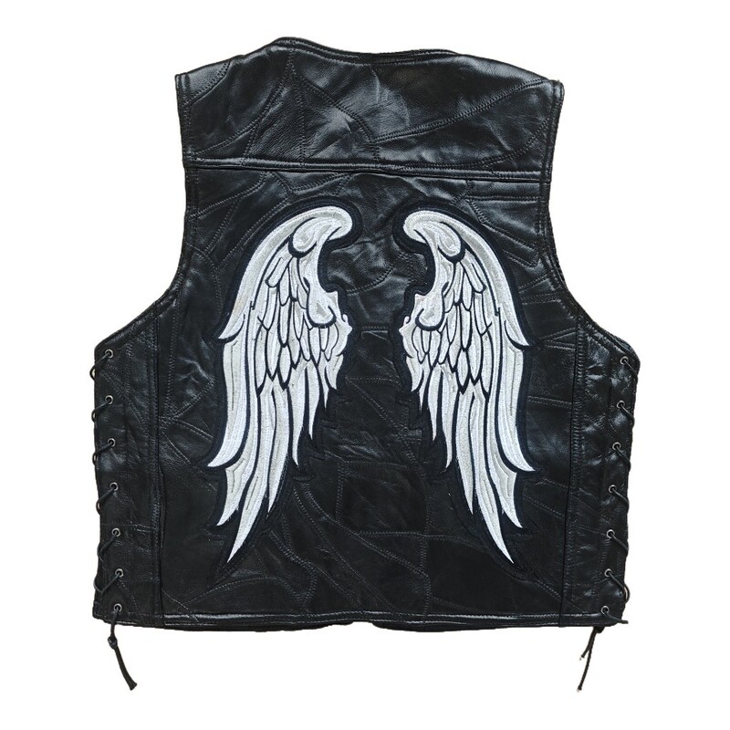 European and American Genuine Leather Motorcycle Vest Angel Wings Vest Genuine Leather Black Vest Vest Harley Motorcycle Riding