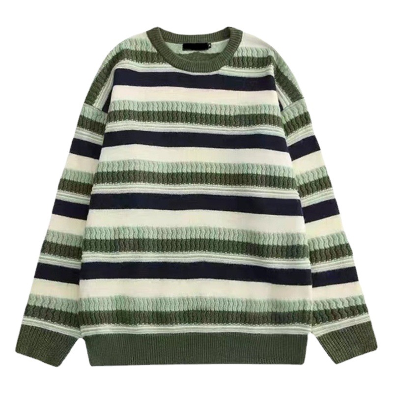 Suéter de rayas retro para mujer Otoño e Invierno 2023 Otoño e Invierno Nuevo estilo perezoso suelto desgaste exterior suéter engrosado image 1