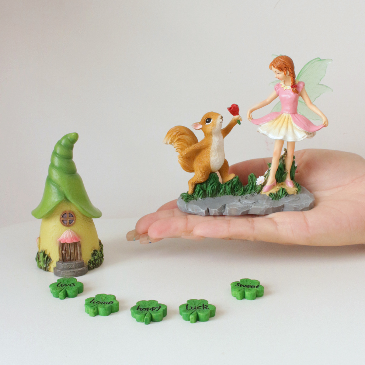  Outdoor Garden Courtyard Luminous Wings Flower Fairy Cartoon Angel Play Rocker Ornaments Resin Crafts