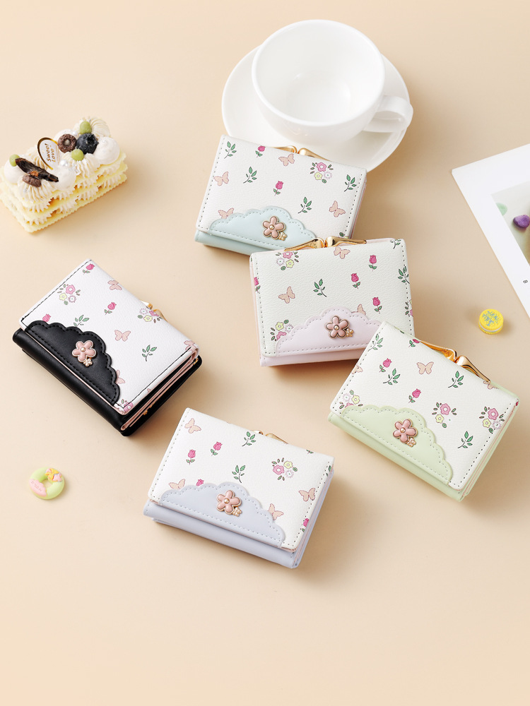 Cartera transfronteriza en niñas lindas carteras de cambio de tres plegados, bolsas de tarjetas de gran capacidad, bolsas de tarjetas de larga duración, bolsas cortas para mujeres