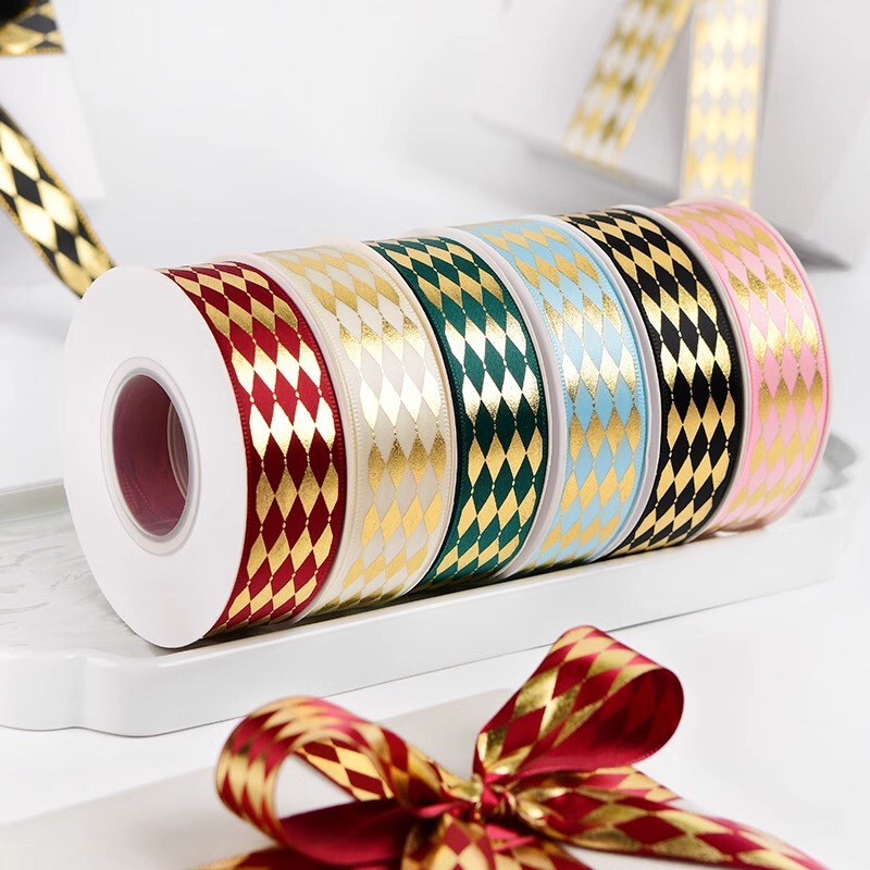 2.5cm Diamond-Shaped Houndstooth Thermosolid Bar DIY Material Gift Decoration Christmas Ribbon Wholesale Ribbon Ribbon