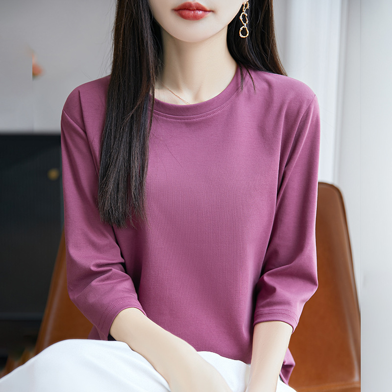매화 보라색 라운드 넥