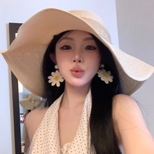 2025新款度假熟女弧度边草帽大帽檐女夏季出游沙滩防晒帽子海边
