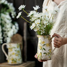 柠檬插花花瓶复古做旧陶瓷创意北欧法式园艺绿植餐桌摆件花卉水培