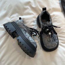 乐福鞋女韩系小香风厚底增高休闲鞋2025新款春季时尚百搭系带单鞋