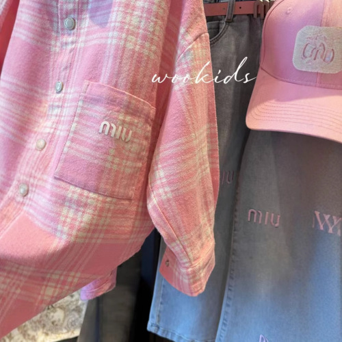 Women's Long-Sleeve Spring and Autumn 2025 New Arrival Korean-Style Checkered Stylish Collared Top Children's Shirt Outerwear