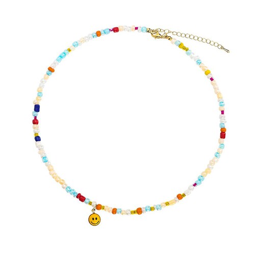New year's new color beaded smiley sweatshirt necklace women's high-end design niche hot girl clavicle chain accessories