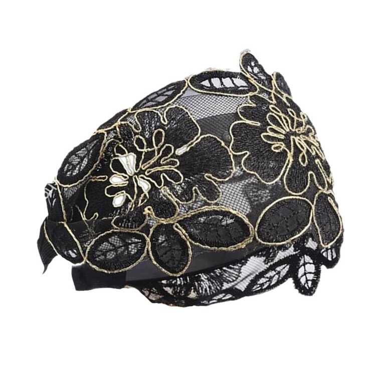Correa para el cabello con flequillo de ala ancha coreana, diadema de flores bordadas de encaje de compresión femenina, horquilla, accesorios para el cabello, diadema para el cabello, diadema para el cabello