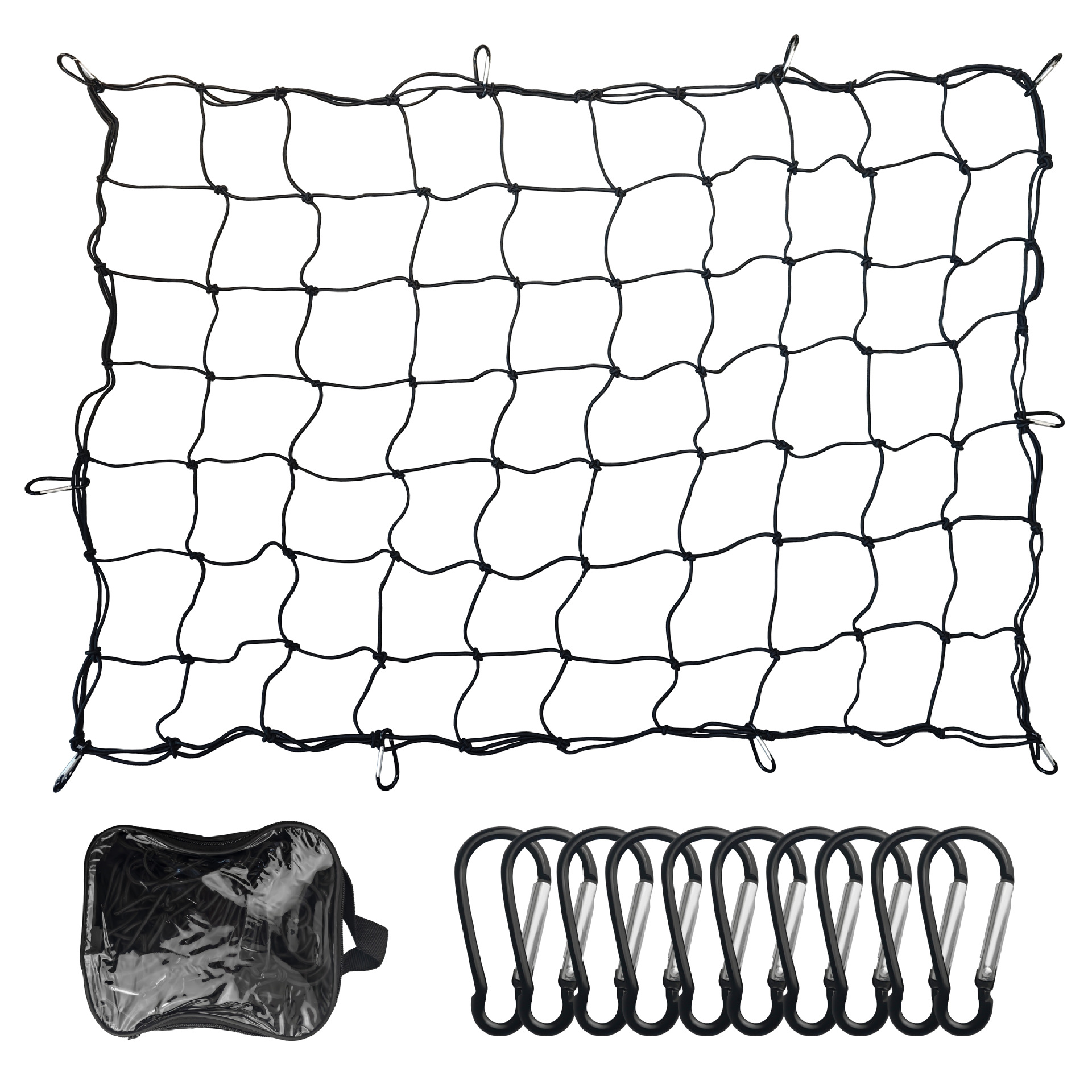 Car Roof Luggage Net Pickup Truck Net Bag 120*180cm 4*6 Feet Handbag Strong Metal Carabiner