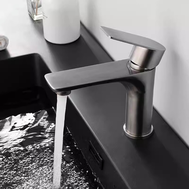 304 Stainless Steel Basin Faucet Hotel Bathroom Gray Hot and Cold Faucet Household Bathroom Faucet