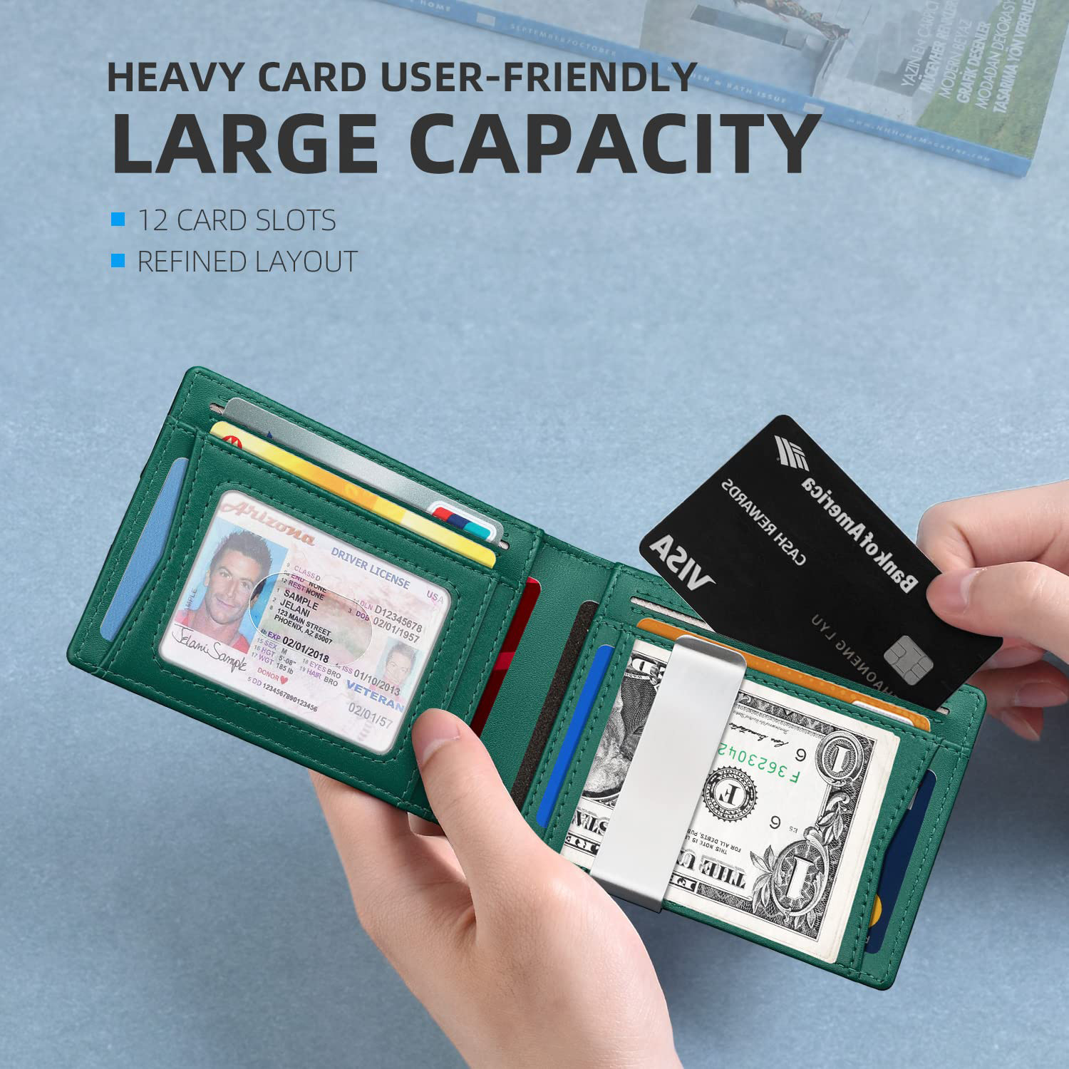 2022跨境爆款真皮錢(qián)包男款批發(fā) 牛皮美金夾男士碳纖維錢(qián)包定制