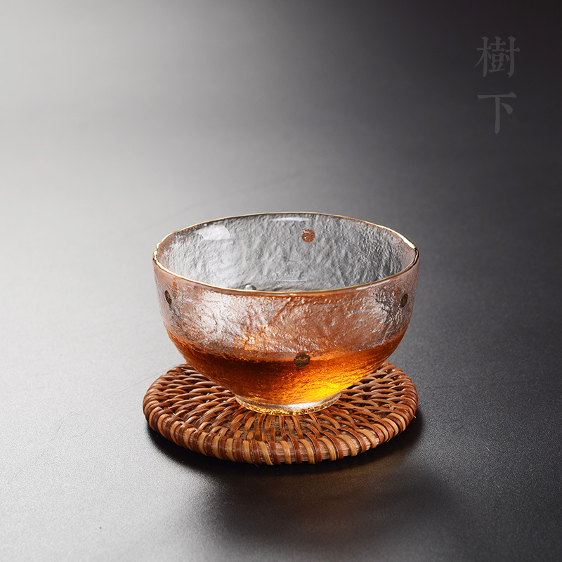 Taza de té de cristal del corazón del Zen exportada a Japón que dibuja el patrón del ojo del martillo del oro taza del maestro taza de té hecha a mano juego de té del Kung Fu