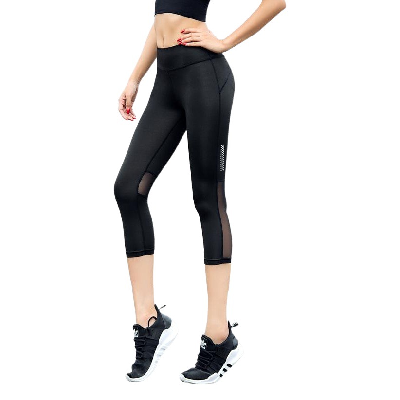 Pantalones de yoga de cintura alta para mujer, pantalones deportivos de malla de siete puntos, ropa exterior sexy, pantalones elásticos ajustados de secado rápido para correr.