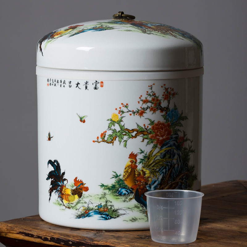 陶磁器の米のかめの家庭用の蓋付きの斤の米の桶の密封の缶の米の箱の斤の小麦粉の桶の防虫|undefined
