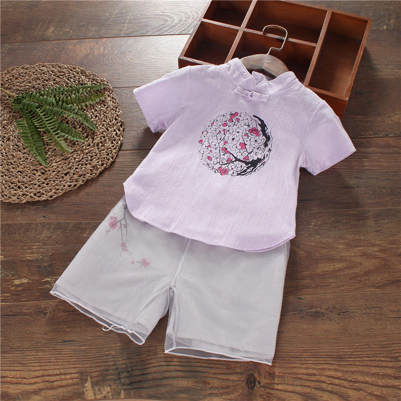 라운드 꽃 모래 바지 핑크 보라색