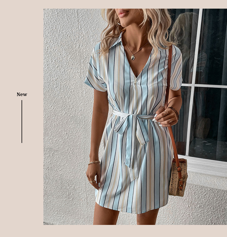 Camicia da donna, gonna a maniche corte, polo, a righe, abito da pendolare_voghion.com
