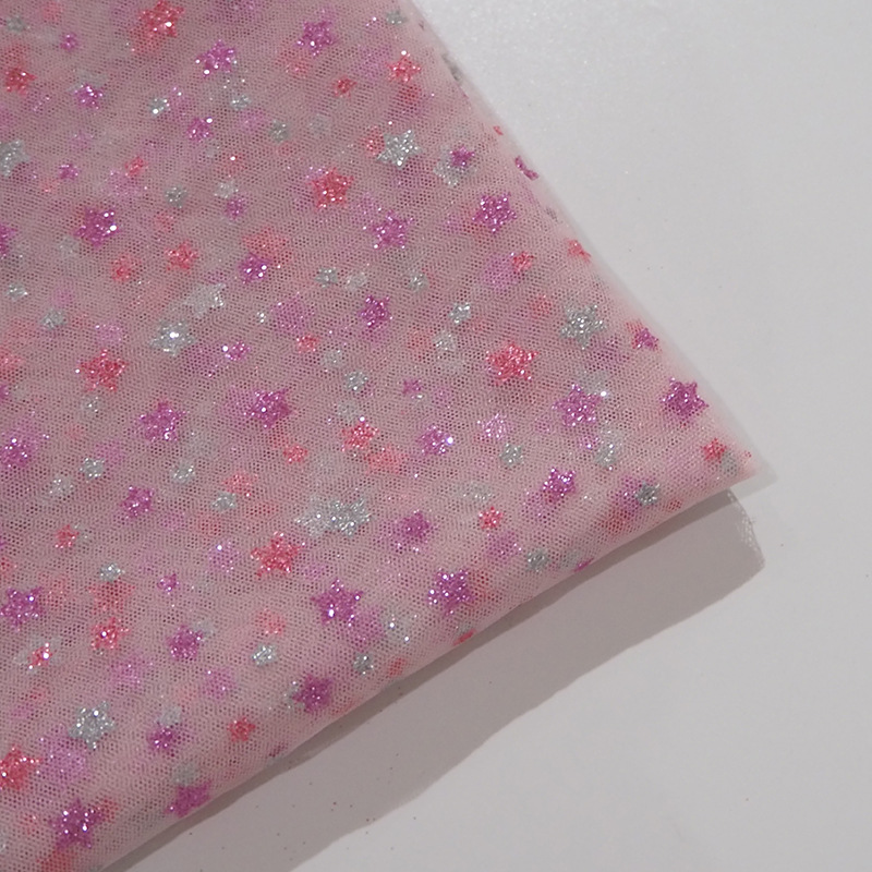 Estrellas de siete colores, tejido de malla de poliéster, ropa de niños, ropa de baile, tela