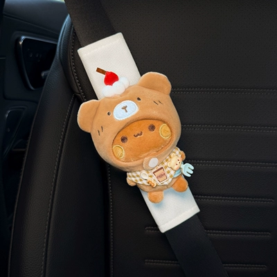Seatbelt Shoulder Pads, Decorative: Motorcycle Handle Cover - burnt-bear-bubu-white-shoulder-pads